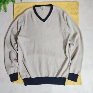 GREEN LABEL RELAXING Vネック コットンニット ベージュ&ダークネイビー 表記サイズXL ユナイテッドアローズ 8330