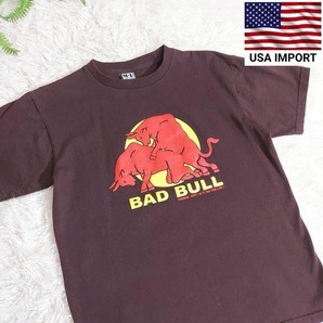 USA古着 BAD BULL 交尾プリントTシャツ・ダークブラウン 牛 M 動物アニマル 丸胴 67947