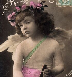 フランスアンティーク ＊ポストカード＊薔薇の髪飾りの可愛い天使