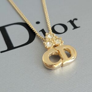 極美品 Dior ディオール ネックレス CD ロゴ ストーン ゴールド ペンダント
