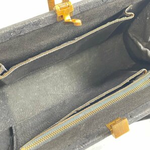 MK0604-104I ゆうパック着払い オーストリッチ ハンドバッグ 皮革製 カバン ブラック系 駝鳥 手持ち鞄の画像8