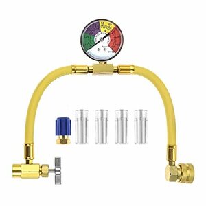 R134a 冷媒チャージホース エアコン ガス 40cmホース 50mmメーター付 エアコンガス日本に対応 M14缶切バルブ エアコンオイル簡易