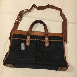  repairs ending Italy made STEFANO MANO stereo fanoma-no briefcase nylon leather leather tag navy Brown business bag 