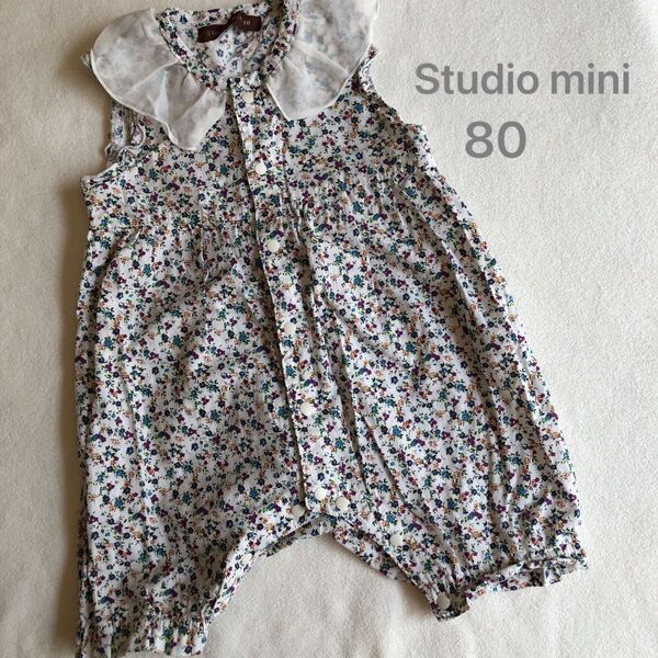 80 ロンパース ブランド ノースリーブ 花柄 スタジオミニ studio mini バルーン チュール フリル
