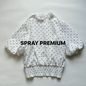 SPRAY PREMIUM★ドット柄パフトップスM 白　水玉 ホワイト