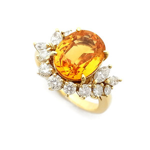 【緑屋質屋】ミキモト ゴールデンサファイア リング 4.52ct ダイヤ入り K18YG【中古】