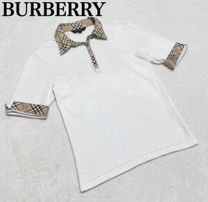 BURBERRY GOLFnoba check polo-shirt white M size lady's 