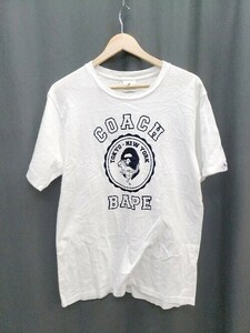 * A BATHING APE × COACH 21SS college Logo short sleeves T-shirt size L white men's P