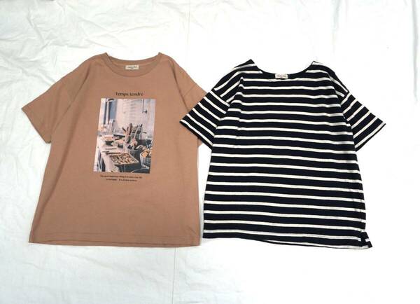 Samansa Mos2 パン転写プリント、ボーダーTシャツ 2枚セット