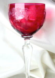 稀少 OLD BACCARAT オールドバカラ TREFLE トレフル クローバー ラインワイングラス 被せクリスタル エッチング装飾 上質アンティーク