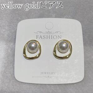 【新品】 パール ジオメトリック ピアス イエローゴールド