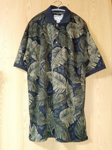 美品☆海外古着　BAMBOO CAYFINE RESORTWEAR/バンブーケイ　リゾートウエア　南国アロハ風ボタニカル柄ポロシャツ　Mサイズ（Ｌ〜相当）