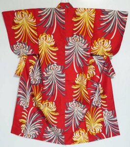 [KIRUKIRU] античный .. кимоно длина 151.5cm натуральный шелк Taisho роман фейерверк. подобный большой колесо. .. цветок красный земля retro японский костюм одевание 