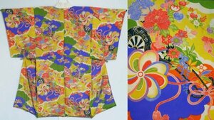[KIRUKIRU] античный длинное нижнее кимоно натуральный шелк Taisho роман красочный . брать . сезонные цветы цветок машина . retro кимоно старый ткань старый . переделка материал ткань кукла умение 