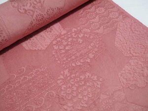 [KIRUKIRU] new old goods [ capital . origin Hori ticket ] feather woven cloth feather shaku silk sombreness pink .... did ground pattern . what .× floral print kimono Japanese clothing manufacture old cloth cloth raw materials 