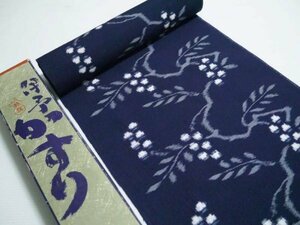 [KIRUKIRU] новый старый товар ... кимоно ткань 12m надеты сяку хлопок индиго окраска темно-синий растения рисунок . одежда кройка и шитье японской одежды старый ткань ткань материал переделка кукла умение ручная работа рукоделие 