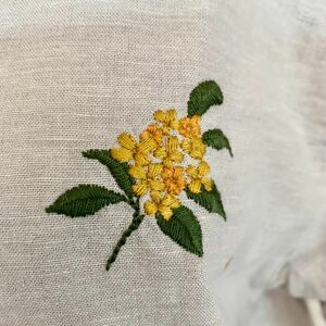 【激烈値下げ】刺繍 ミモザ 霜降り グレー ブラウス チュニック 綿麻 コットン リネン ナチュラル ドロップ袖 長袖 