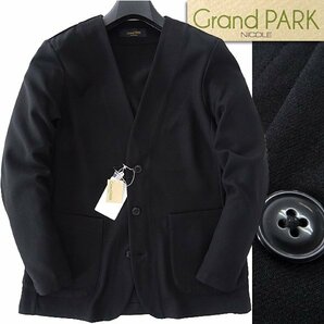 新品 Grand PARK ニコル ストレッチ ノーカラー ジャケット 46(M) 黒 【J59208】 NICOLE メンズ ブルゾン カジュアル ビジネスの画像1