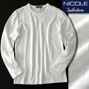 新品 ニコル 市松模様 クルーネック 長袖 カットソー 50(LL) 白 【I57560】 NICOLE Selection 春夏 メンズ Tシャツ ロンT サマー