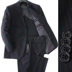 新品 スーツカンパニー トロピカル ウール ストライプ スーツ BE6(幅広L) 黒 灰 【J43976】 175-2D セットアップ 春夏 メンズ BB6