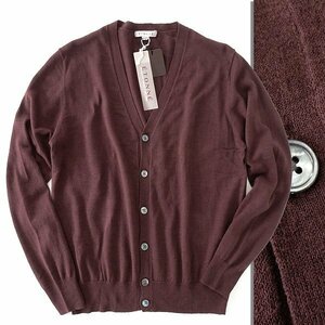  new goods ETONNEe tone spring summer linen cotton knitted cardigan L red tea [I54806] men's UNIVERSAL LANGUAGE high gauge V neck summer 