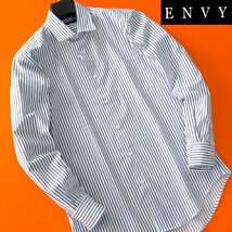 新品 山喜 エンビオム ファインクロス ストレッチ ドレス シャツ L 白紺 【HJD559_75】 ENVY HOMME メンズ 長袖 吸水速乾 イージーケア_画像2