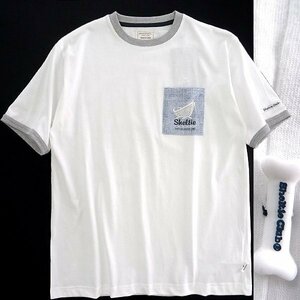 新品 シェルティークラブ 24SS デニム風 ポケット 半袖 Tシャツ LL 白 灰 【SH1442084_7】 Sheltie Club 春夏 メンズ カットソー 丸首