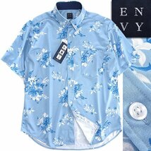 新品 山喜 エンビオム 速乾 ストレッチ 花柄 半袖 BD シャツ LL 水色 青 【ANP400_511】 ENVY HOMME 春夏 盛夏 メンズ サマー カジュアル_画像1