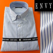 新品 山喜 エンビオム ストレッチ ファインクロス ドレス シャツ L 白青 【HJD558_75】 ENVY HOMME メンズ 長袖 吸水速乾 イージーケア_画像1