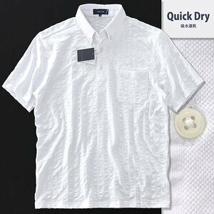  new goods taka cue . water speed . wide soccer short sleeves button down polo-shirt M white [I53066] spring summer men's TAKA-Q deer. .sia soccer 