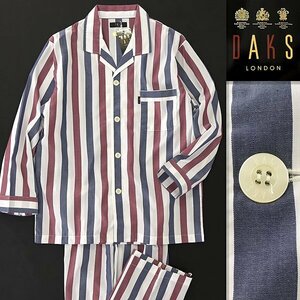  new goods Dux made in Japan spring summer cotton stripe setup pyjamas M red navy blue white [J50890] men's DAKS LONDON shirt pants 