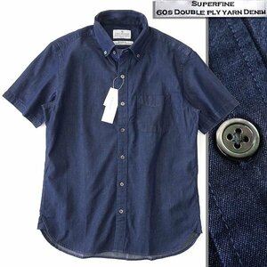  new goods port Bridge 60s Denim button down short sleeves shirt XL navy blue [BOP552_540] PORT BRIDGE spring summer men's cotton casual 
