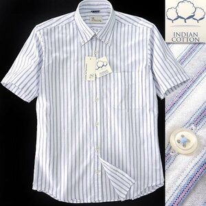  new goods canterbury wood India cotton oxford short sleeves BD shirt LL white blue peach [ABP541_510] CANTERBURY WOOD spring summer men's stripe 