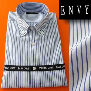 新品 山喜 エンビオム ストレッチ ファインクロス ドレス シャツ L 白青 【HJD558_75】 ENVY HOMME メンズ 長袖 吸水速乾 イージーケア