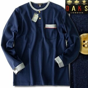  new goods Dux heaven . Henley neckline long sleeve cut and sewn M navy blue [I53609] DAKS LONDON made in Japan men's long TpokeT cotton pocket 