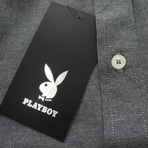 新品 プレイボーイ 24年春夏 バンドカラー 半袖 シャツ L 灰 【2030_97】 PLAYBOY 春夏 綿 メンズ オックス スタンドカラー バニー_画像7