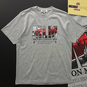 新品 ミチコロンドン 春夏 クラシックカー プリント Tシャツ L グレー【ML9M-T036_GA】 MICHIKO LONDON 半袖 コットン カットソー メンズ