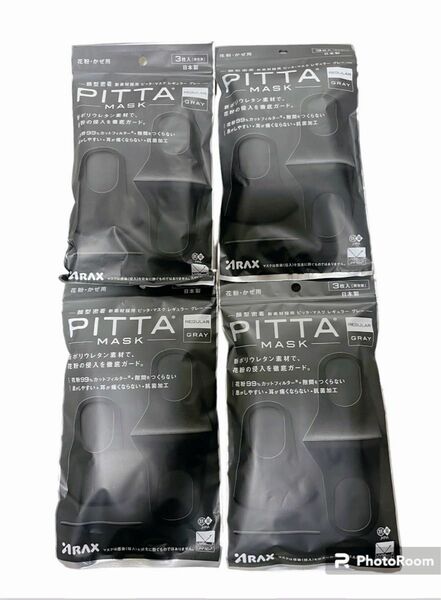 PITTA MASK ピッタマスク レギュラーサイズ グレー 3枚入×4袋