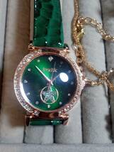 腕時計 アクセサリー セット レディース ファッション ピアス ネックレス 指輪 リング 合成革 緑 グリーン_画像3