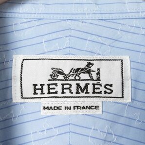 【1円スタート】メール便○ HERMES エルメス ストライプ＆ホース柄長袖シャツ トップス 綿100％ ハイブランド 水色 サックス 43 フランス製の画像2