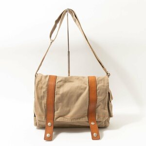 【1円スタート】Paul Smith ポールスミス ショルダーバッグ ブラウン 茶 オレンジ 綿 レザー 牛革 メンズ 斜め掛け カジュアル bag 鞄