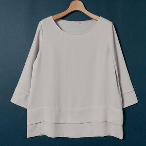 メール便◯ DoCLASSE ドゥクラッセ 女性 レディース 7分袖 ブラウス 13号 LL XL 大きいサイズ とろみ感 クルーネック グレー シンプル 上品