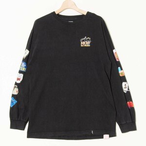 メール便◯ HUF ハフ サイズL 長袖 クルーネック Tシャツ プルオーバー プリント 黒/ブラック メンズ 春夏 トップス カジュアル ストリート