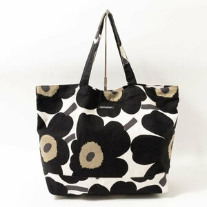 【1円スタート】marimekko マリメッコ トートバッグ ブラック 黒 ホワイト 白 コットン100% ウニッコ 花柄 北欧 レディース 手さげ 大容量