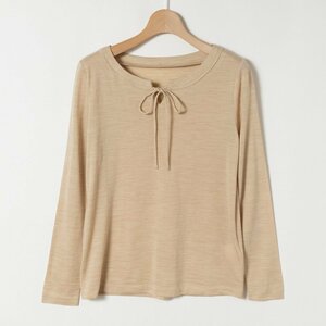  mail service 0 SCAPA Scapa lady's woman long sleeve ribbon cut and sewn 38 wool 100% wool thin beige crew neck lavatory possible simple on goods 