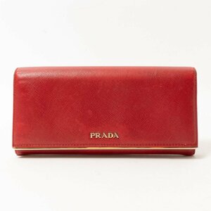 【1円スタート】PRADA プラダ サフィアーノ・ルクス 二つ折り長財布 ウォレット レザー レッド ゴールド金具 コイン収納 カード収納