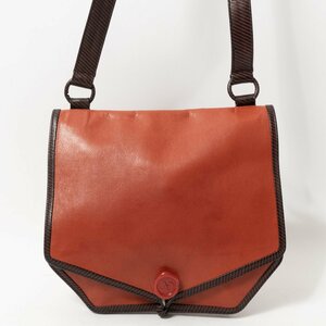 [1 jpy start ]VALENTINO Valentino Italy made shoulder bag diagonal .. orange Brown leather flap plain casual bag 