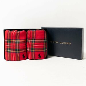 未使用 RALPH LAUREN ラルフ ローレン レッドタータン・ハンドタオル フェイスタオル 2枚セット 綿 コットン レッド 赤 チェック 箱入り