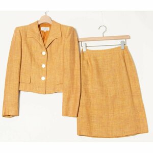 [1 иен старт ]VALENTINO MISS V Valentino linen выставить костюм плечо накладка колени длина юбка Vintage классический orange 38