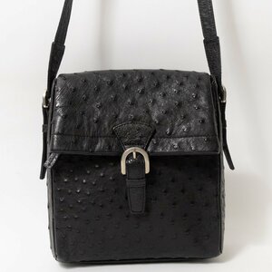 [1 иен старт ]JRA Ostrich сделано в Японии сумка на плечо наклонный .. черный чёрный серебряный металлические принадлежности натуральная кожа магнит открытие и закрытие заслонка сумка 
